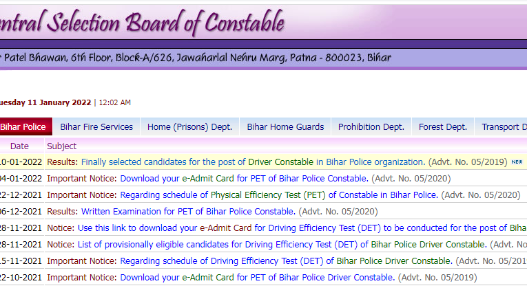 Bihar Police Driver Constable Result 2022 Released