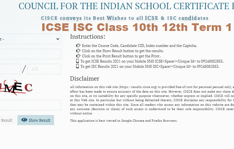 ICSE ISC Class 10th 12th Term 1 Results 2021