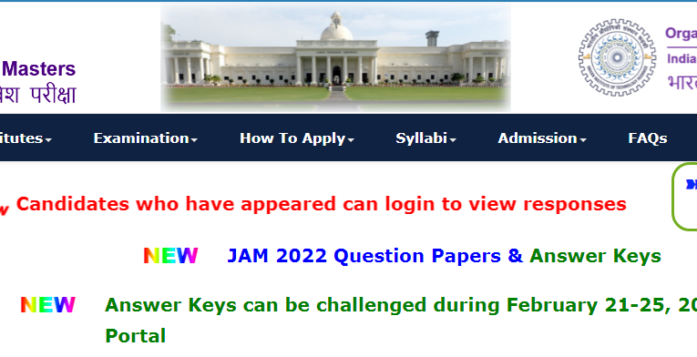 IIT JAM 2022 Answer Key Out