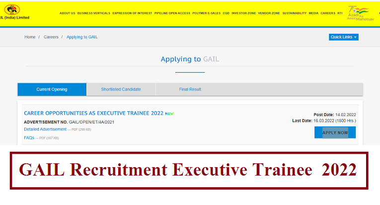 GAIL Recruitment Executive Trainee 2022: Apply for 48 posts