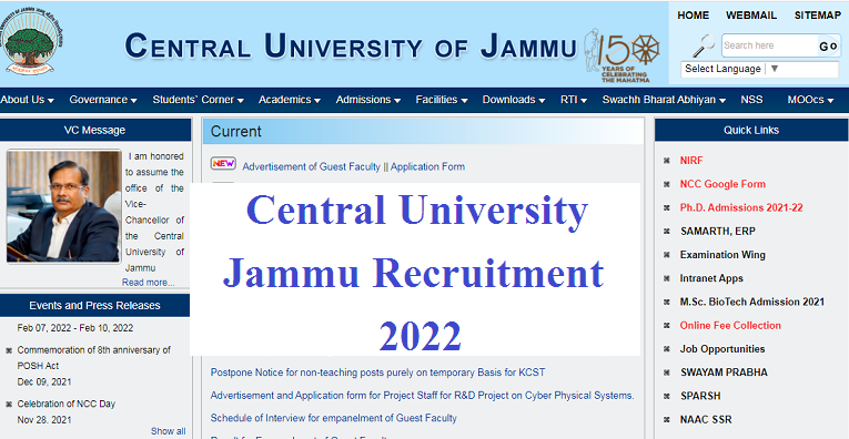 Central University of Jammu Recruitment for Registrar, Finance Officer, Librarian Post