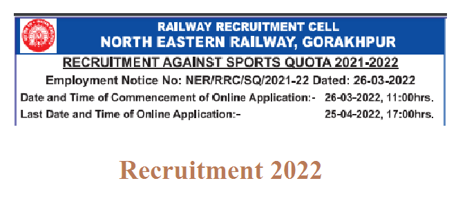 North Eastern Railway Sports Quota Recruitment 2022