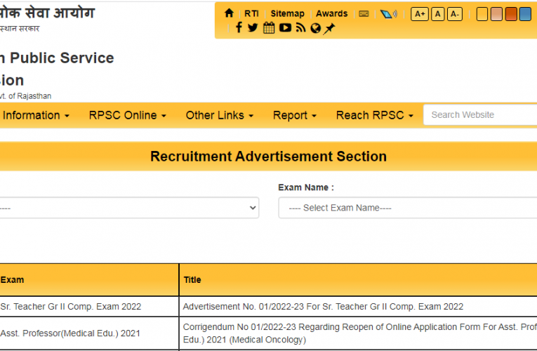 RPSC Senior Teacher Recruitment 2022 For 9760 Posts