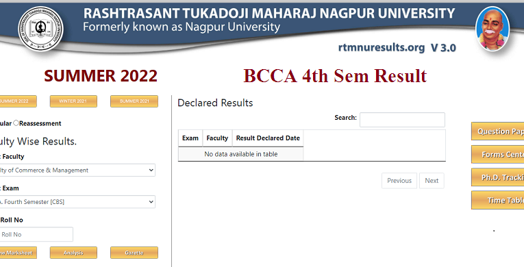 RTMNU BCCA 4th Semester Result Summer 2022 Declared Check Here Roll No