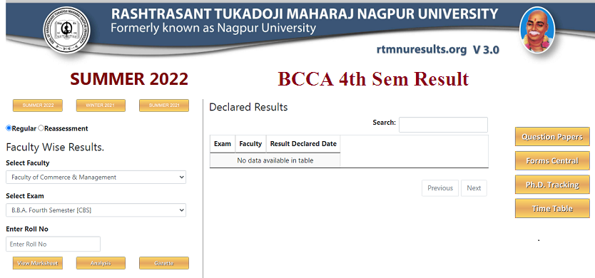 RTMNU BCCA 4th Sem Result 2022