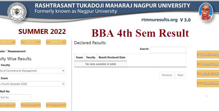 RTMNU BBA 4th Semester Result Summer 2022 Declared Check Here Roll No