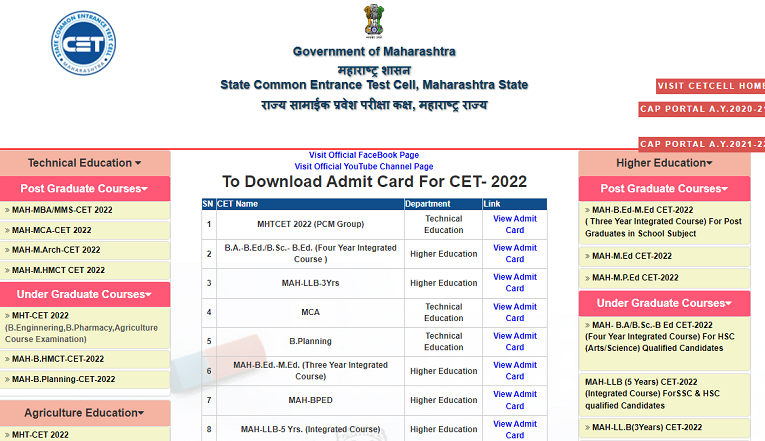MHT CET PCM 2022 Admit Card Released : Check direct link here