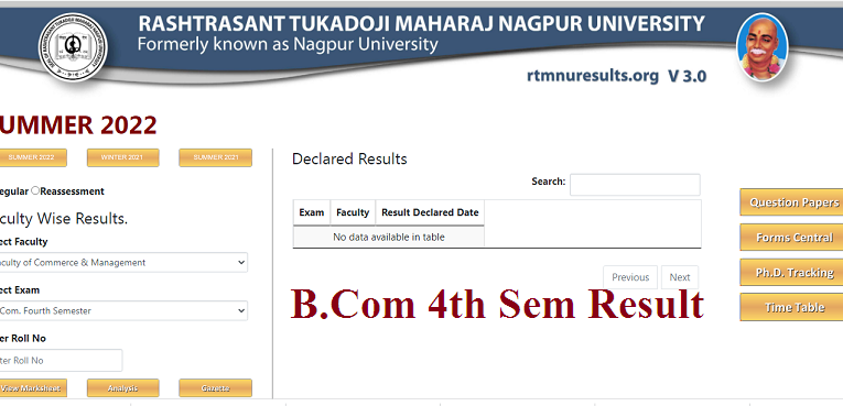 RTMNU B.Com 4th Semester Result Summer 2022 Released Check Here Roll No