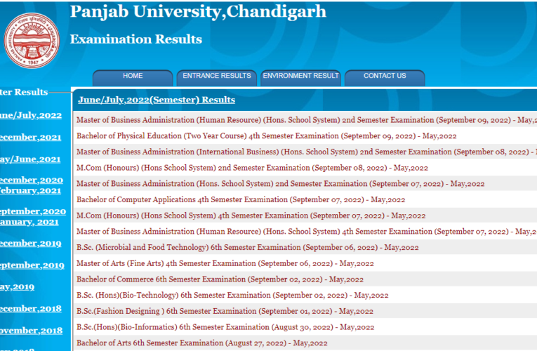 Punjab University Result 2022 Released For BA, B.Com, B.Sc, BBA, BCA, BE, MBA, MCA, MA , M.Com, M.Sc Semester
