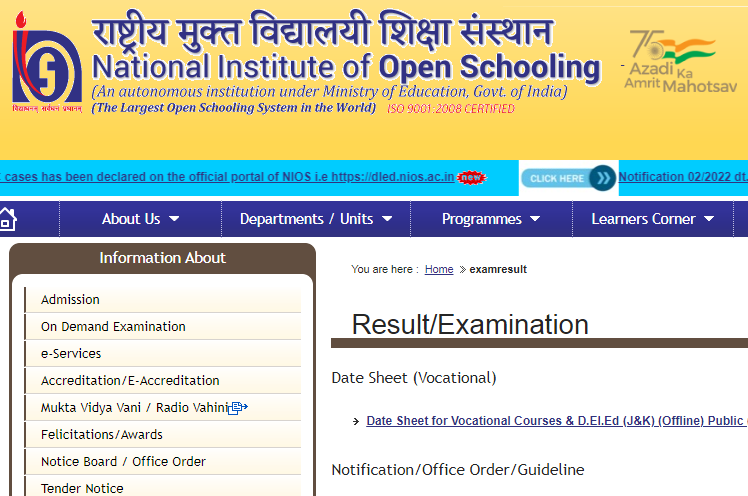 National Institute of Open Schooling (NIOS) Releases Time Table for April/May 2023