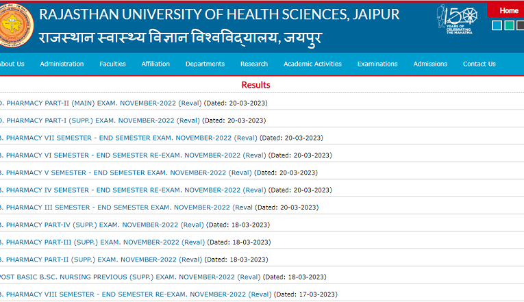 Rajasthan University of Health Sciences (RUHS) Result 2023