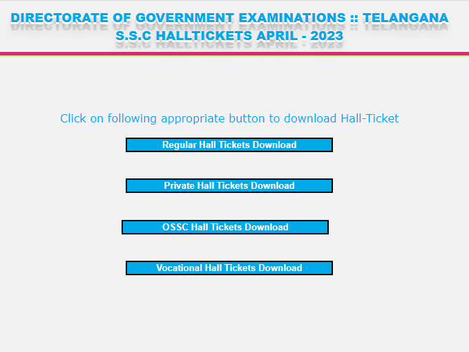 Telangana Class 10th SSC  Hall Tickets 2023