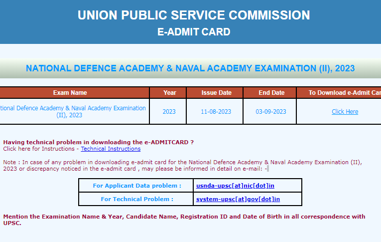 UPSC NDA II Admit Card 2023 released at upsc.gov.in, download link here