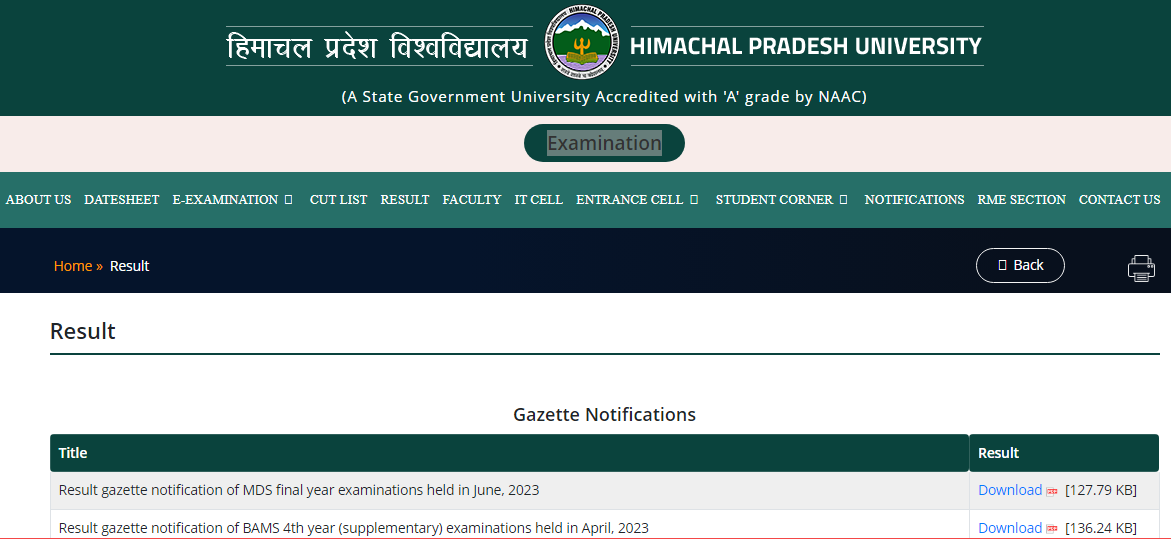 Himachal Pradesh University Result 2023