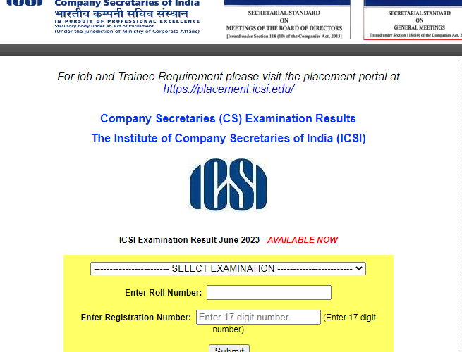 ICSI CS Result 2023 Released Executive and Professional Exam