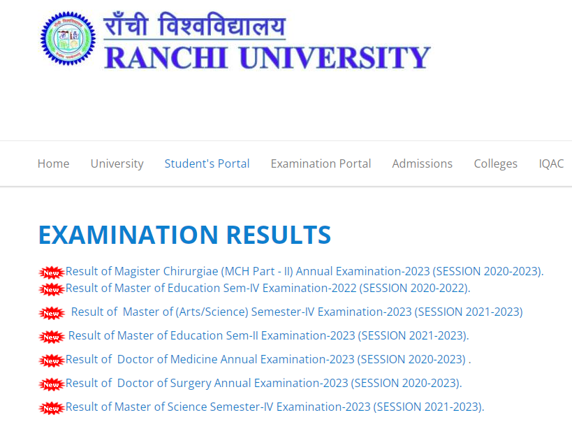 Ranchi University UG PG Result 2023 Download