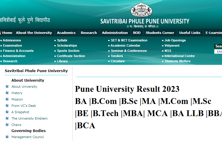 Pune University Result 2023 For BA, BCom, BSc, BBA, BCA, MBA, BE, MA, MCom, MSc