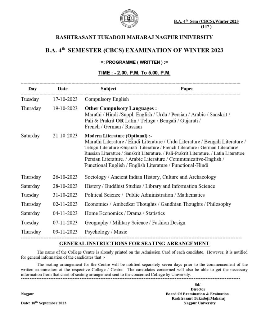 Rtmnu Exam Time Table Winter 2024 Notification Amelie Austine