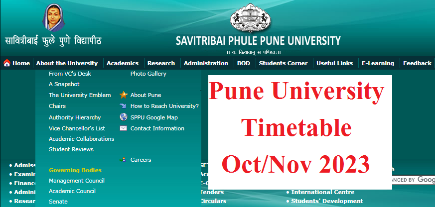 Pune University Timetable Oct Nov 2023