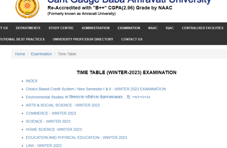 Amravati University Time Table Winter 2023 Released