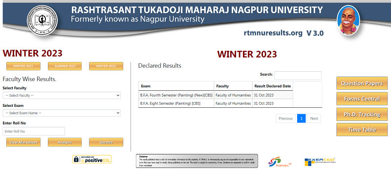 RTMNU Winter 2023 Result