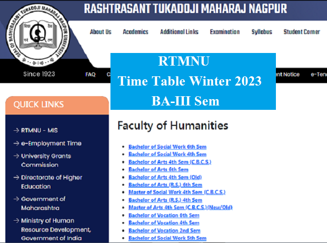 RTMNU BA-III Sem Time Table Winter 2023