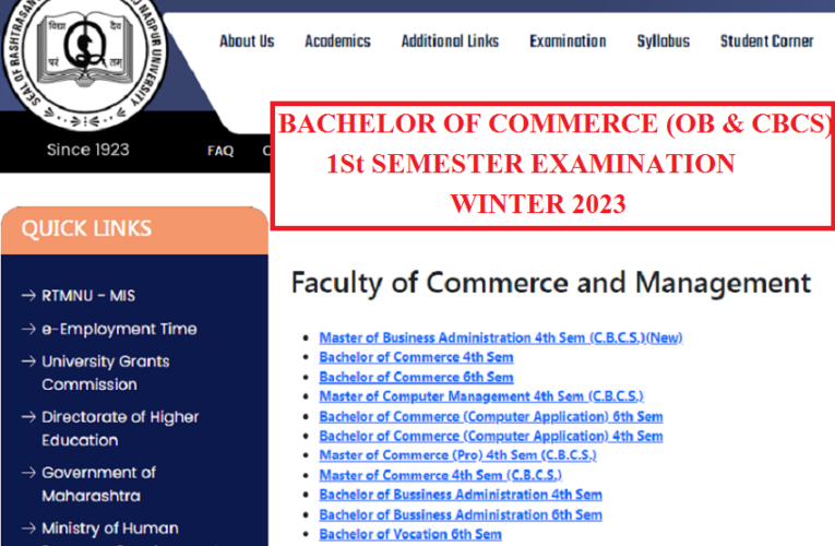 RTMNU B.Com I Semester Time Table Winter 2023 Download