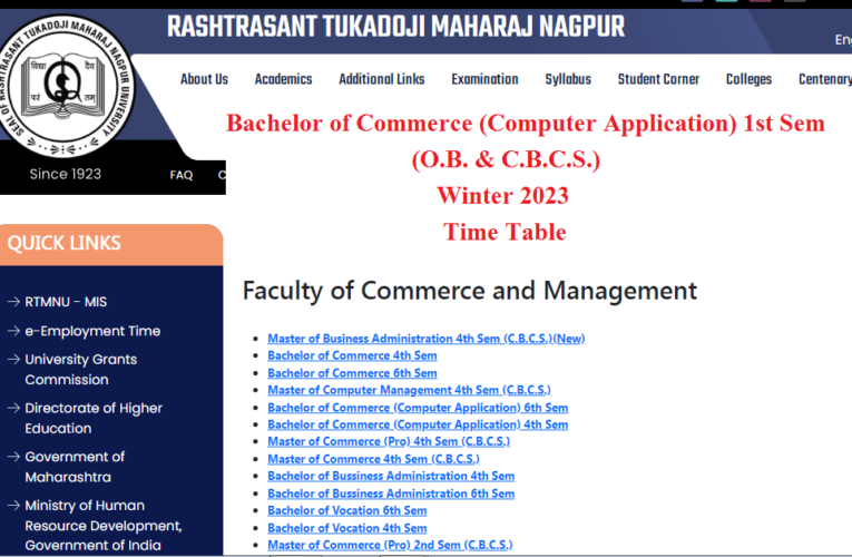 RTMNU BCCA I Semester Time Table Winter 2023 Released
