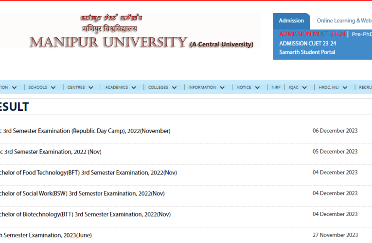 Manipur University Online Exam Result 2023