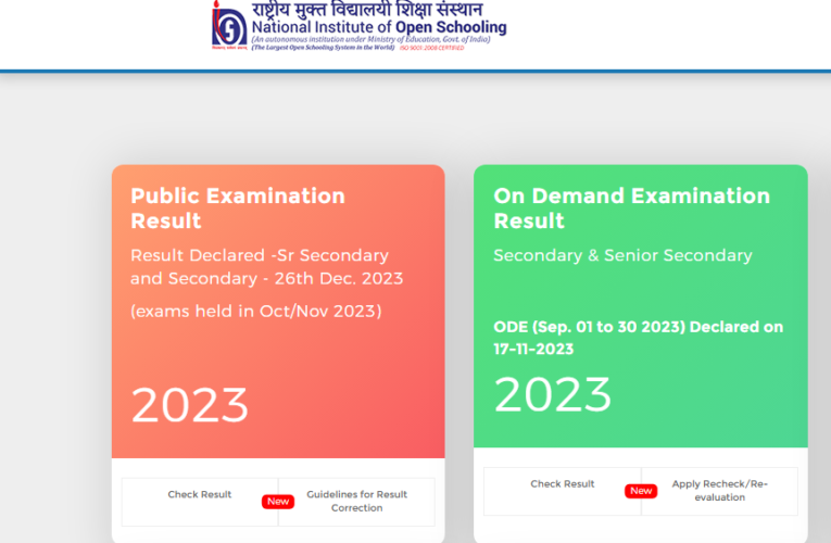 National Institute of Open Schooling  NIOS Class 10th, 12th Results 2023