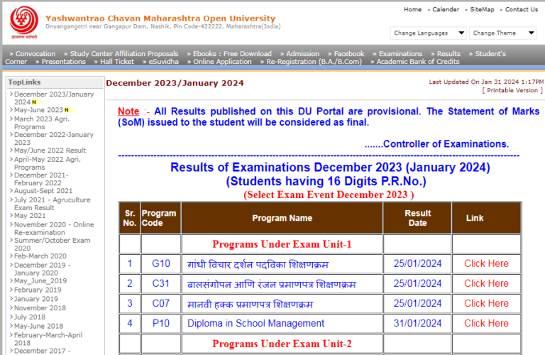 YCMOU Result 2025 Download