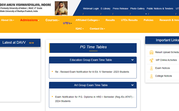 DAVV Time Table 2024(Released) For BA, BSc, BCom, MA, MSc, MCom