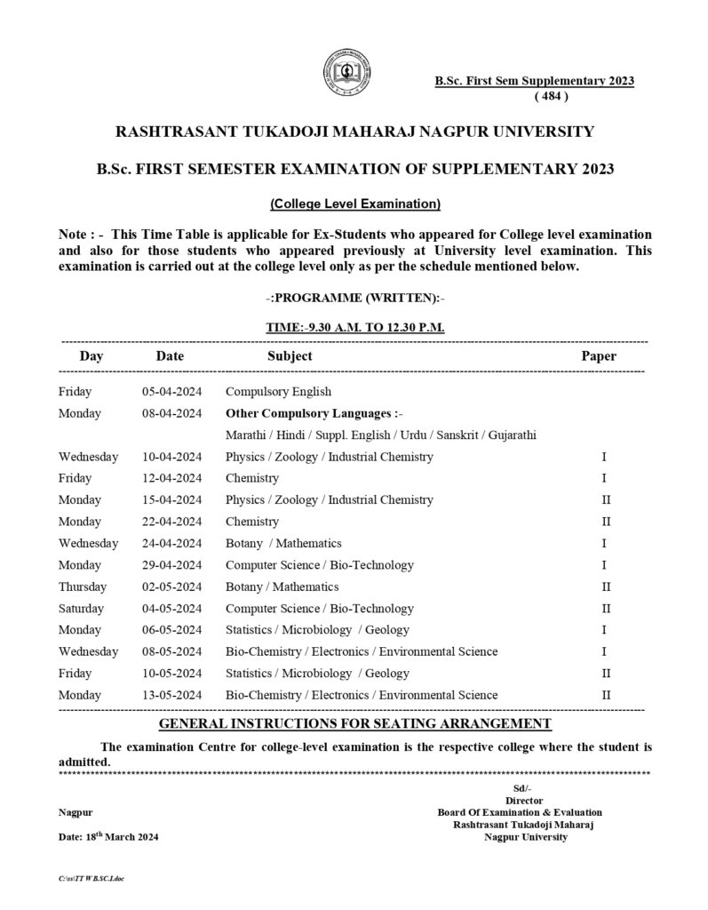 Rtmnu Bsc 1st 3rd 5th Sem Time Table Summer 2024 Getresults 