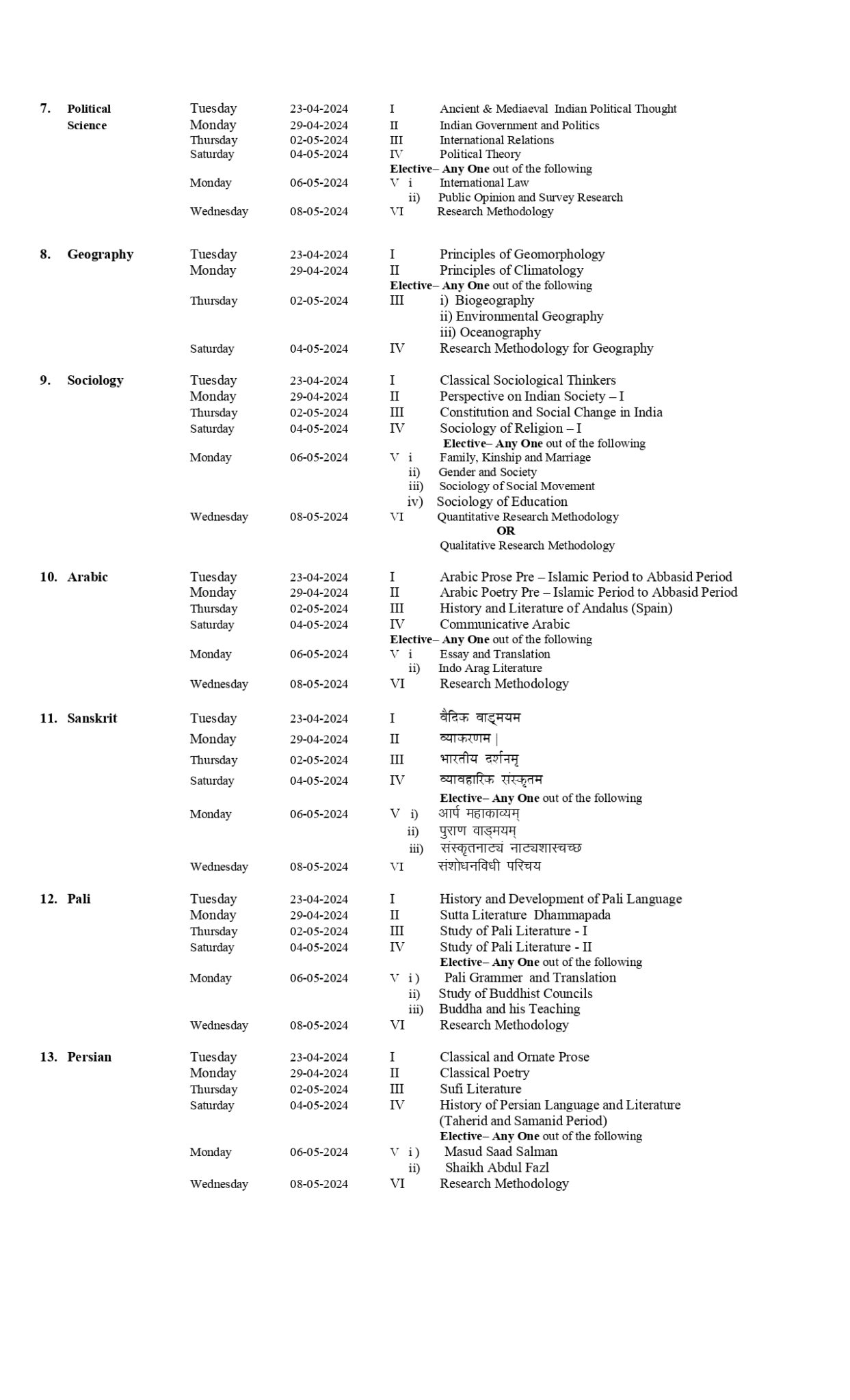 RTMNU MA 1 Sem Time Table Summer 2024 - GetResults