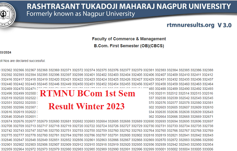 RTMNU BCom 1st Semester Result Winter 2023 Declared 