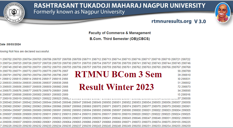 RTMNU BCom 3rd Semester Result Winter 2023 Declared Check Here Roll Number