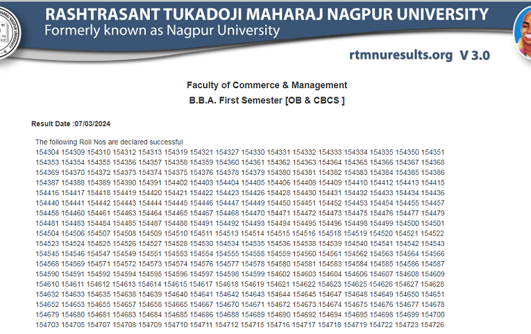 RTMNU BBA 1st Semester Result Winter 2023 Declared 