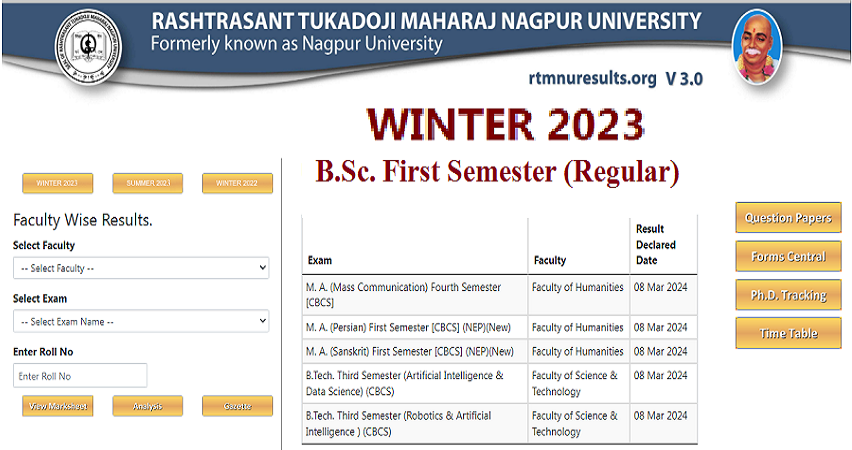 RTMNU BSc 1 Sem Result Winter 2023