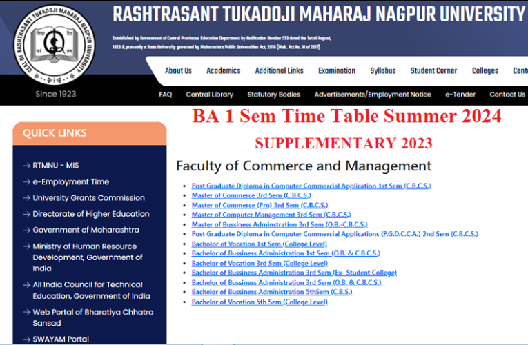 RTMNU BA 1st Semester Time Table  Summer 2024 Declared 