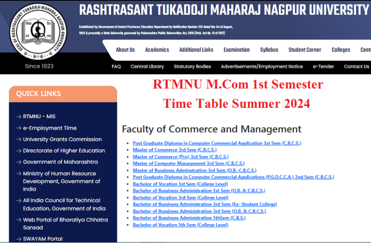 RTMNU M.Com 1st Semester Time Table Summer 2024 Declared