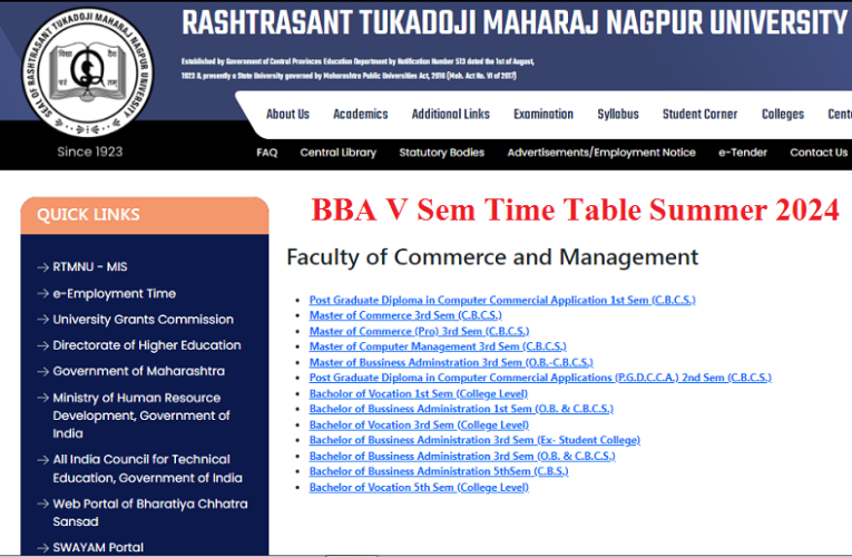 RTMNU BBA V Semester Summer 2024 Time Table Released 
