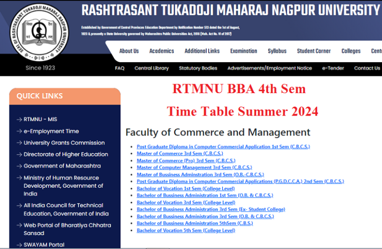 RTMNU BBA 4th Semester Time Table Summer 2024 Released Download PDF