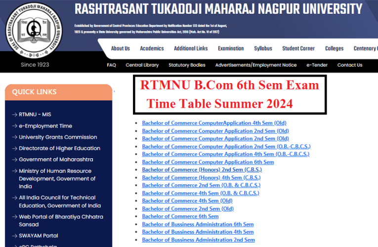 RTMNU B.Com 6th Sem Exam Time Table Summer 2024 Download PDF
