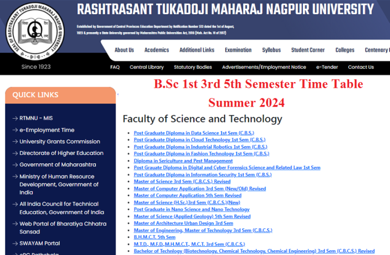 RTMNU B.Sc 1st 3rd 5th Semester Time Table Summer 2024 Declared 