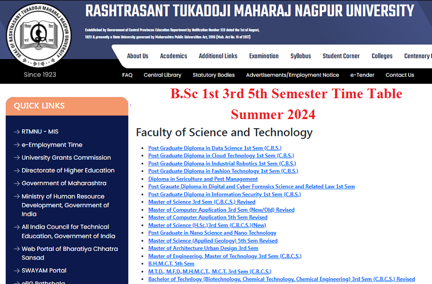 RTMNU BSc 1 3 5 Sem Time Table Summer 2024