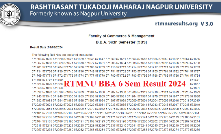 RTMNU BBA 6th Semester Result Summer 2024 Released Check Here Roll No