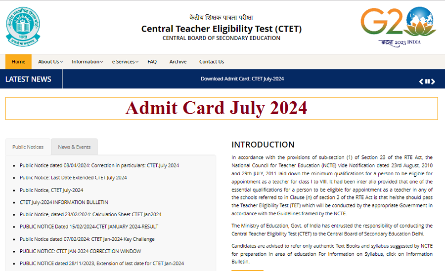 CTET July 2024 Admit Card