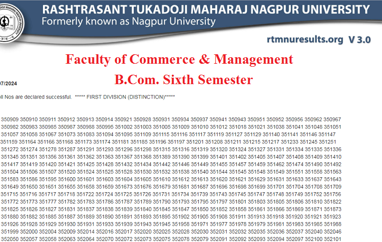RTMNU BCom 6th Semester Result Summer 2024 Released Check Here Roll No