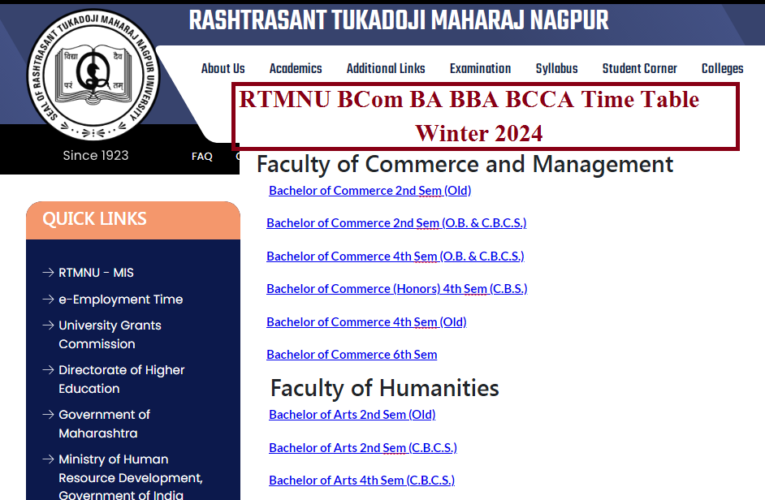 RTMNU Bcom BA BBA BCCA Time Table Winter 2024 Has Released Download PDF 