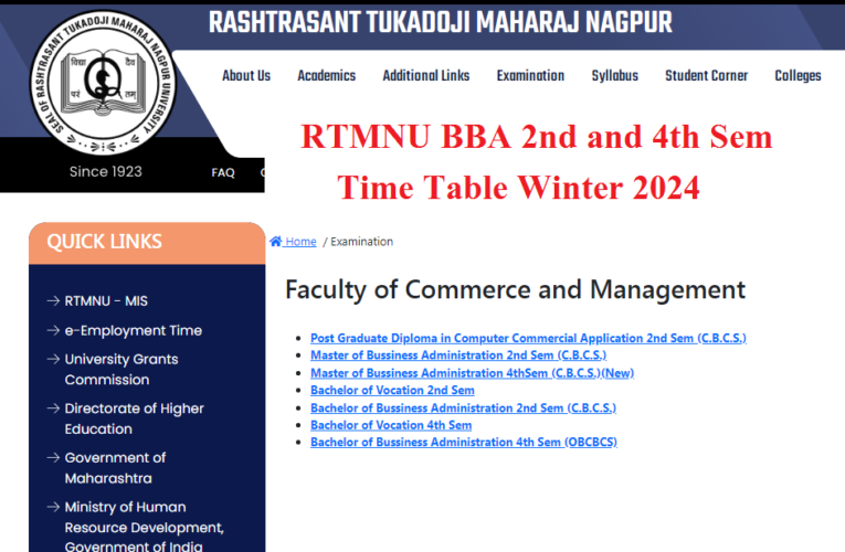 RTMNU BBA 2nd and 4th Sem Time Table Winter 2024 Has Released Download PDF